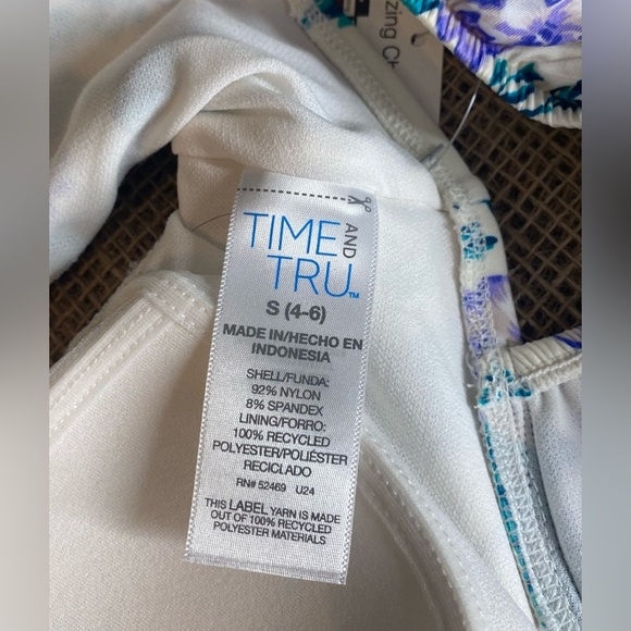 Time & Tru Bathing Suit Top w/Elastic Sleeves, Size S (4/6), Padded, Floral - Picture 5 of 5